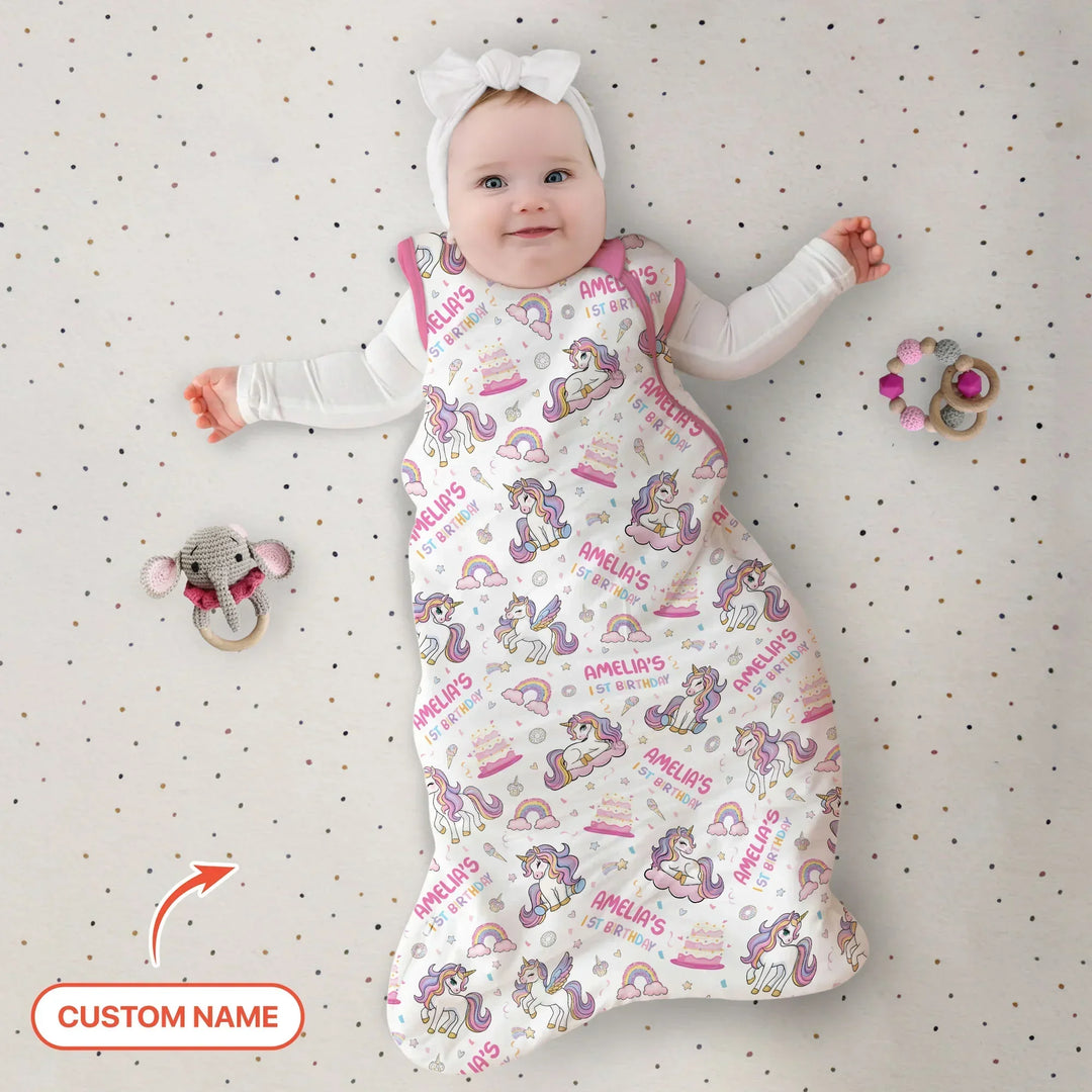 Custom Name Little Unicorn's Birthday Sleep Bag