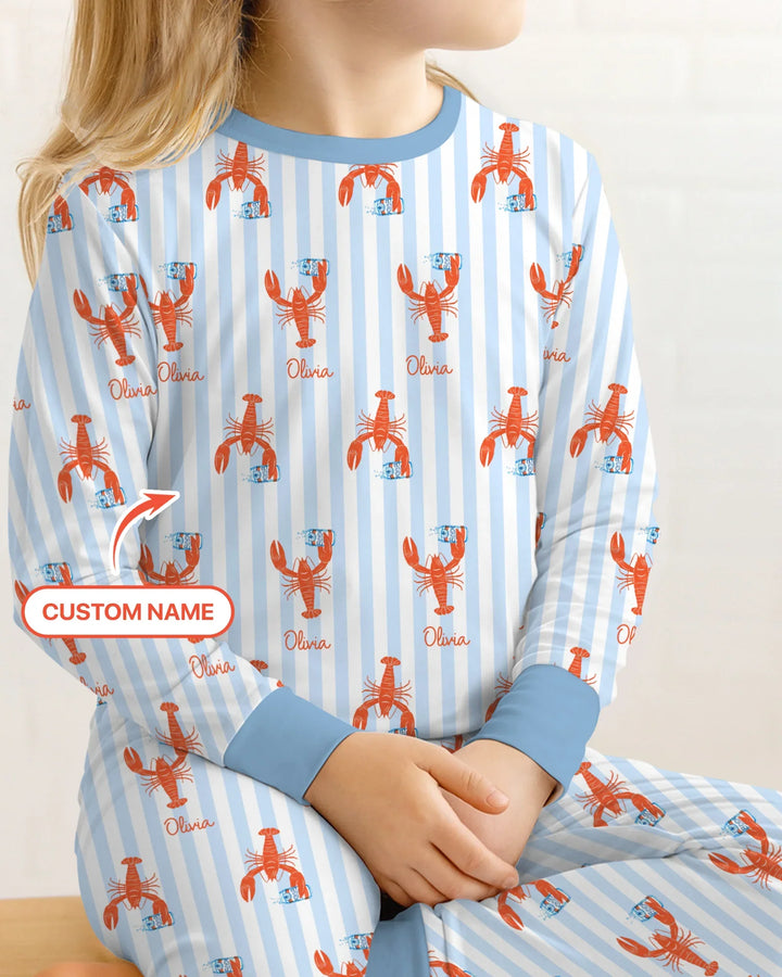 Conjunto de pijama de dos piezas de bambú de manga larga con nombre personalizado, diseño de cerveza y cangrejo de río