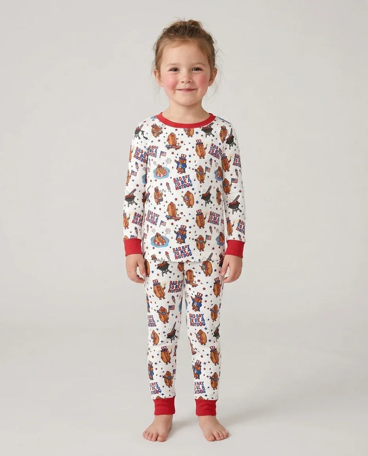 Hot Dog Patriotic Bamboo Two Piece Long Sleeve Pajama Set