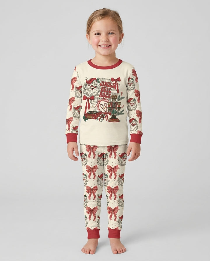 Retro Christmas Jingle Bell Rock Bamboo Two Piece Long Sleeve Pajama Set