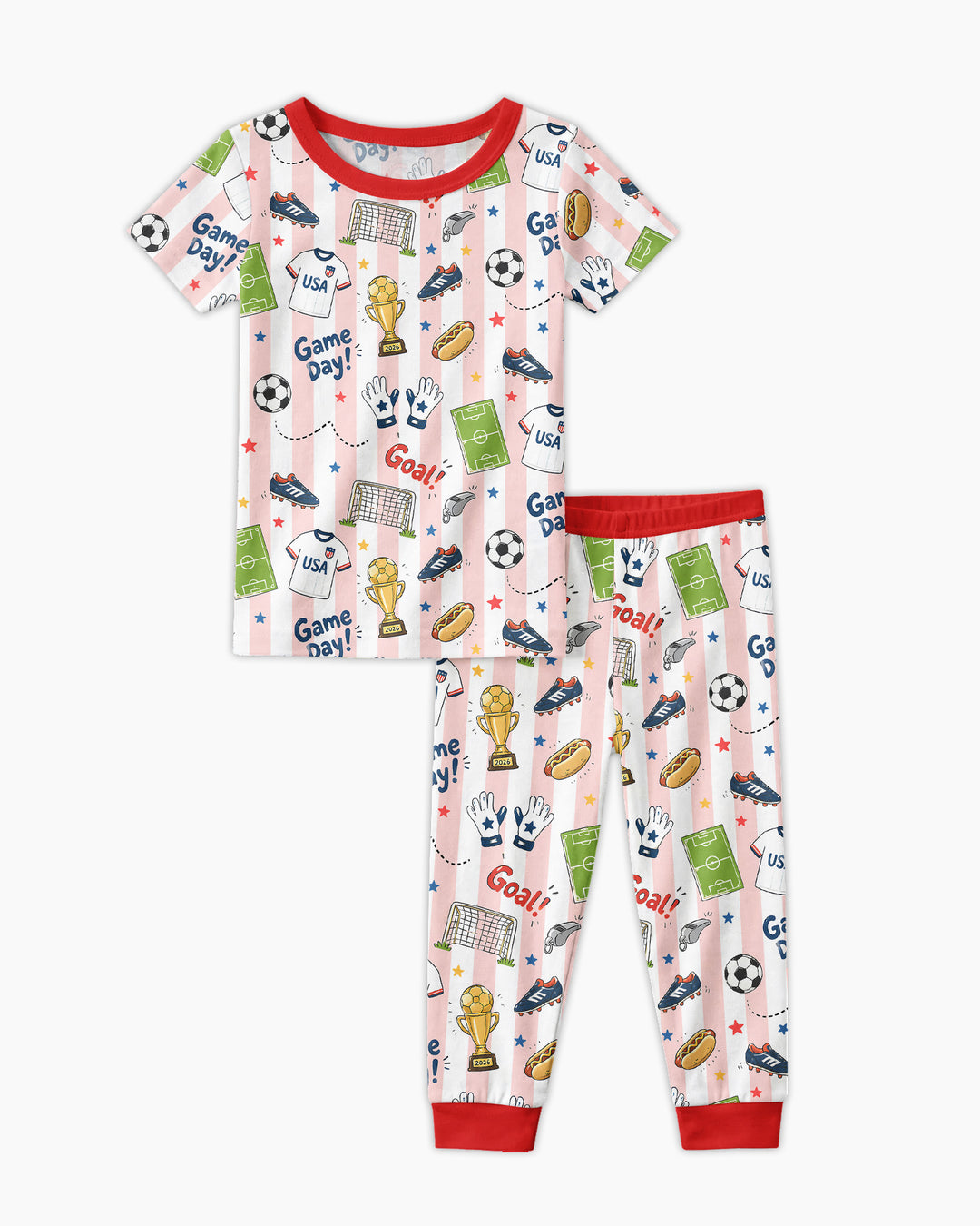 Striped Soccer Game Day Family Matching Bamboo Two Piece Short Sleeve Pajama Set