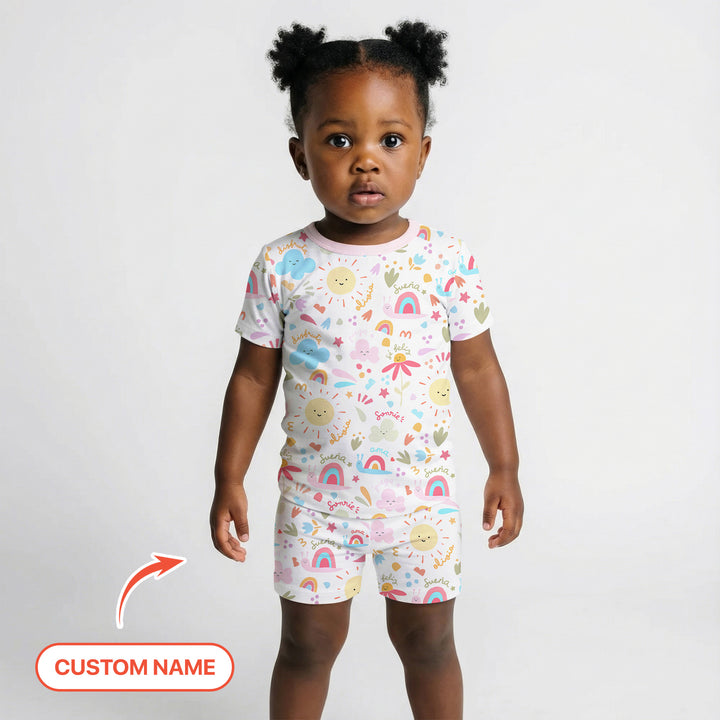 Custom Name Positive Spring Garden Two Piece Short Sleeve Shorts Pajama Set
