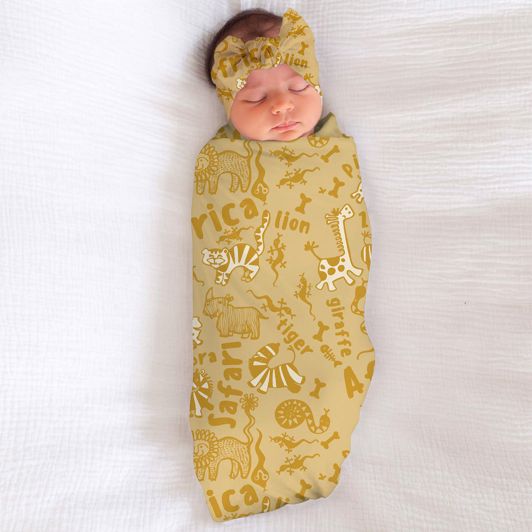 Handdrawn African Animals Swaddle Blanket