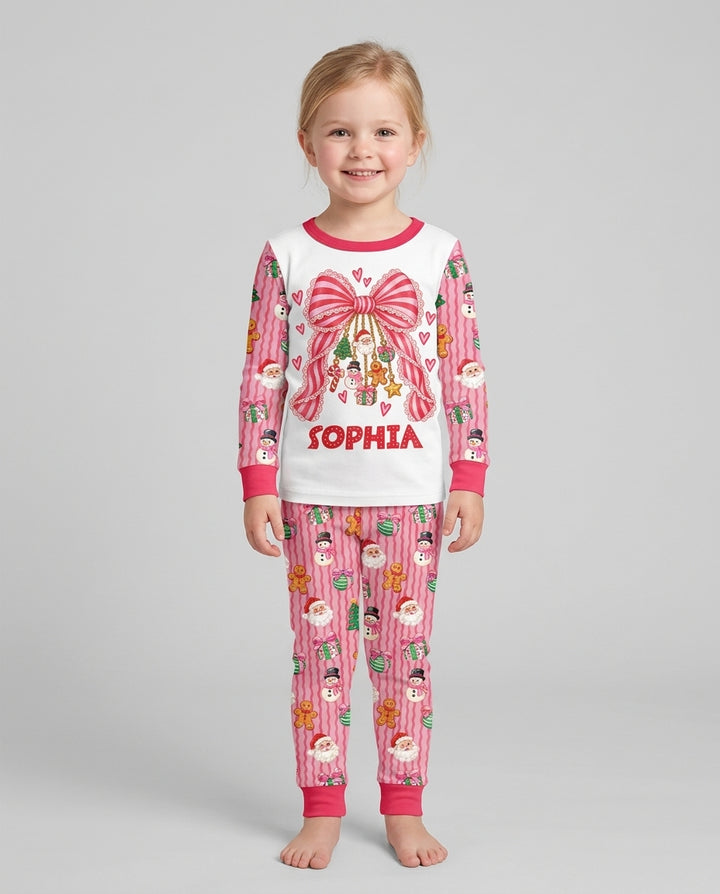 Holly Jolly Custom Name Mommy & Me Matching Bamboo Two Piece Long Sleeve Pajama Set