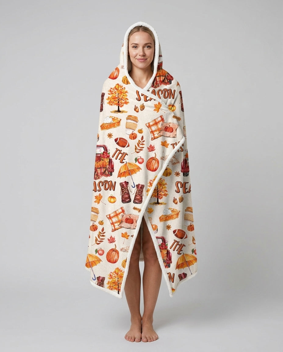 Fall Tis the Season Bamboo Wearable Hooded Blanket