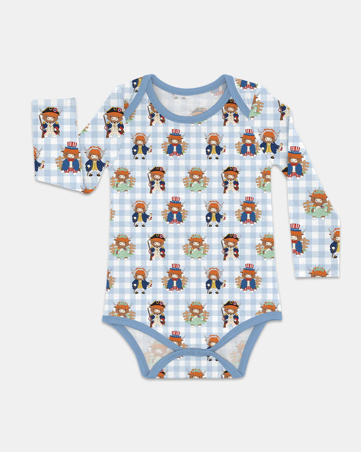 Patriotic 4th of July Highland Cow Bamboo Bodysuit