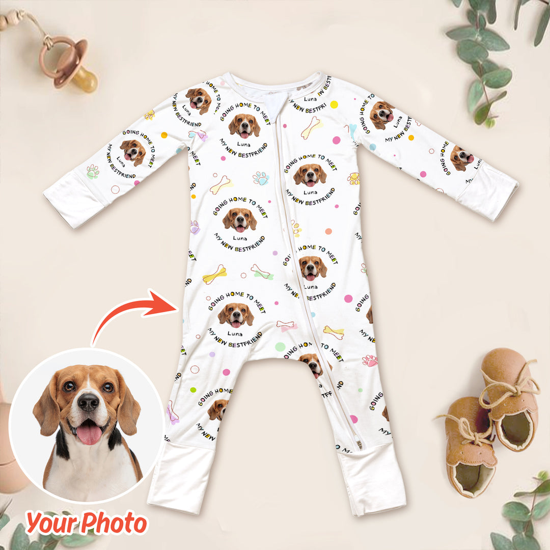 Custom Dogs Photo "Going home to meet my new best friend" Convertible Zippered Romper