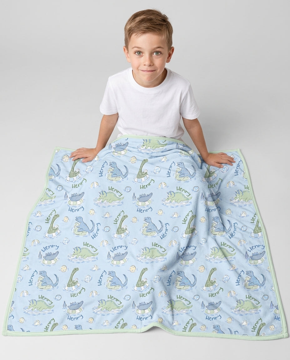 Dinos Swimming Custom Name Bamboo Blanket