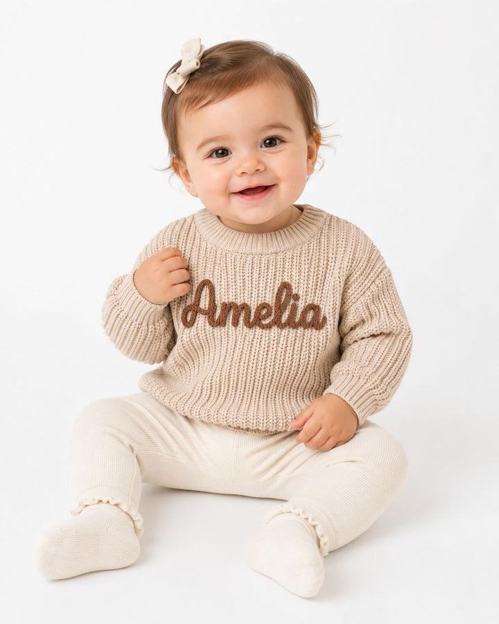 Embroidered Baby Name Bamboo Knit Sweater Bubble