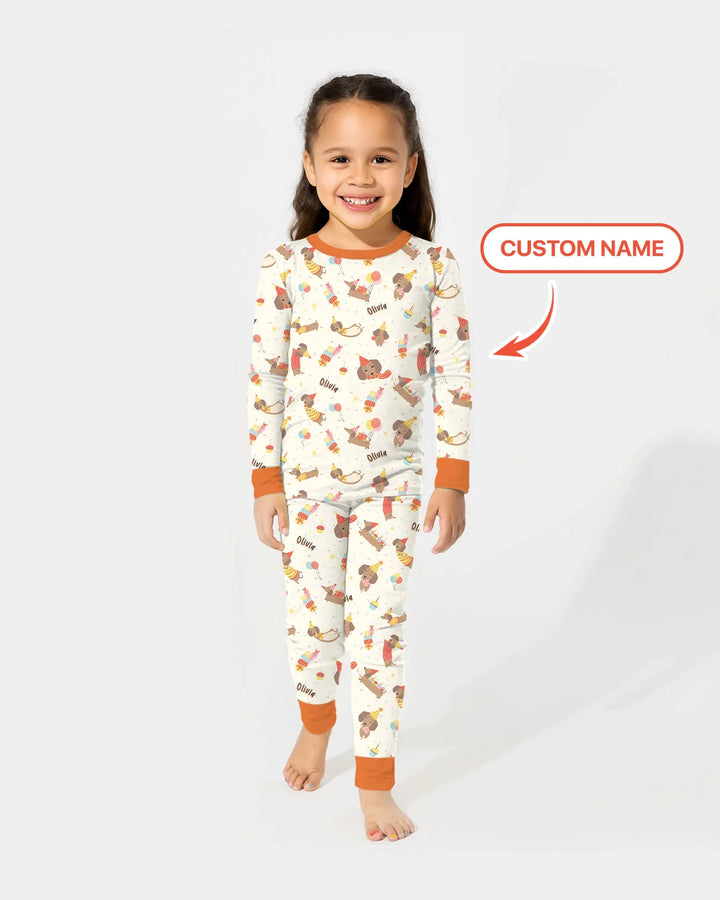 Dachshund Birthday Bamboo Two Piece Long Sleeve Pajama Set
