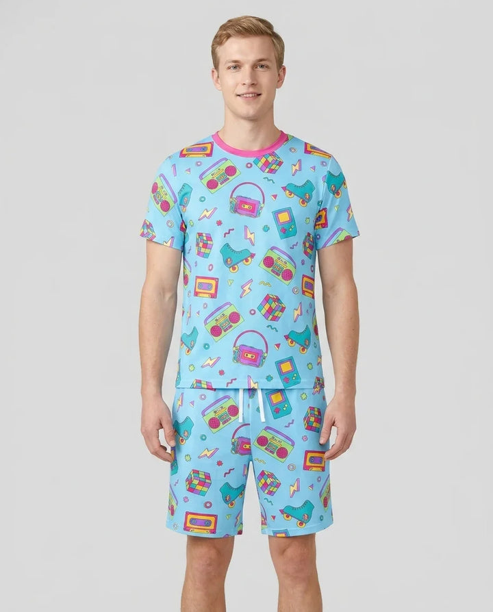 80s Retro Neon Bamboo Men Short Sleeve Short Pajama Set