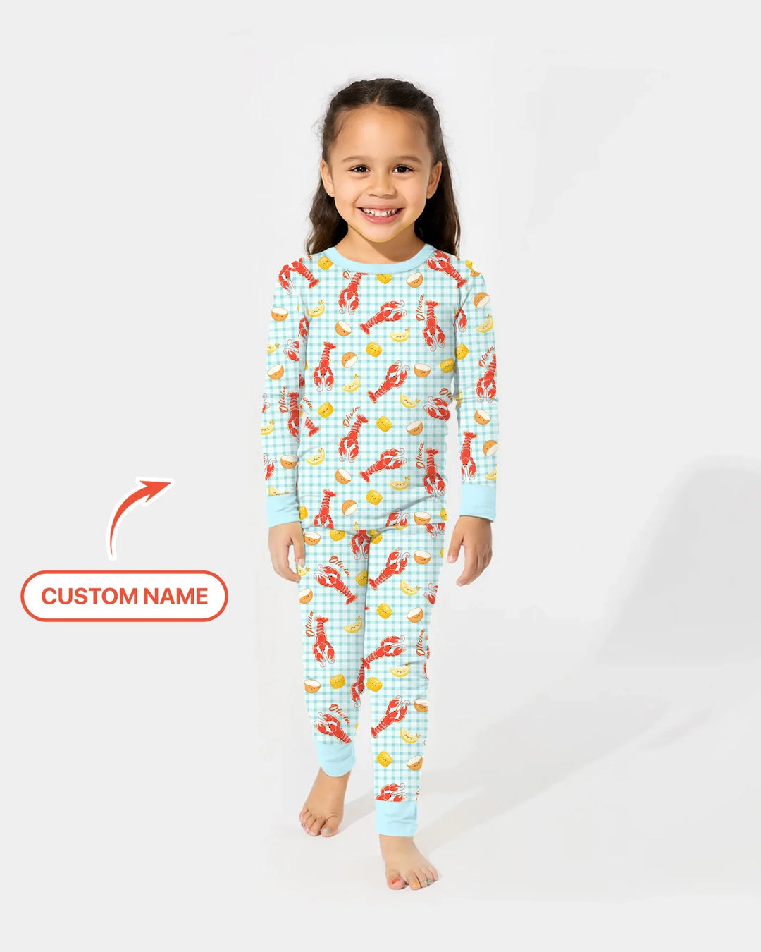 Custom Name Preppy Crawfish Season Bamboo Two Piece Long Sleeve Pajama Set