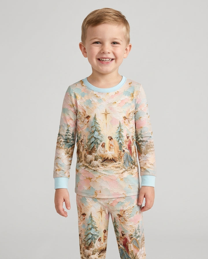A Starry Holy Night Mommy & Me Matching Bamboo Two Piece Long Sleeve Pajama Set