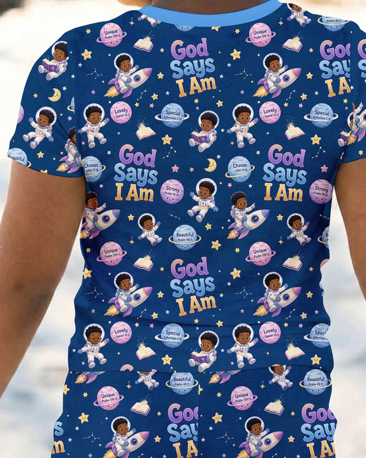 Black Boy God Says I Am Bamboo Two Piece Short Sleeve Pajama Set