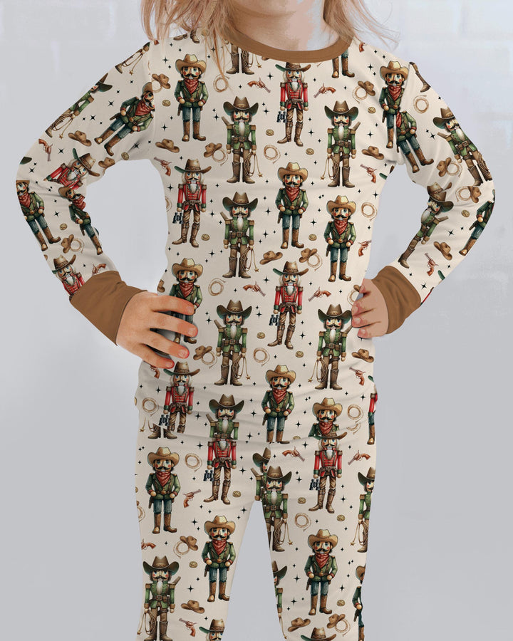 Western Christmas Cowboy Nutcracker Bamboo Two Piece Long Sleeve Pajama Set
