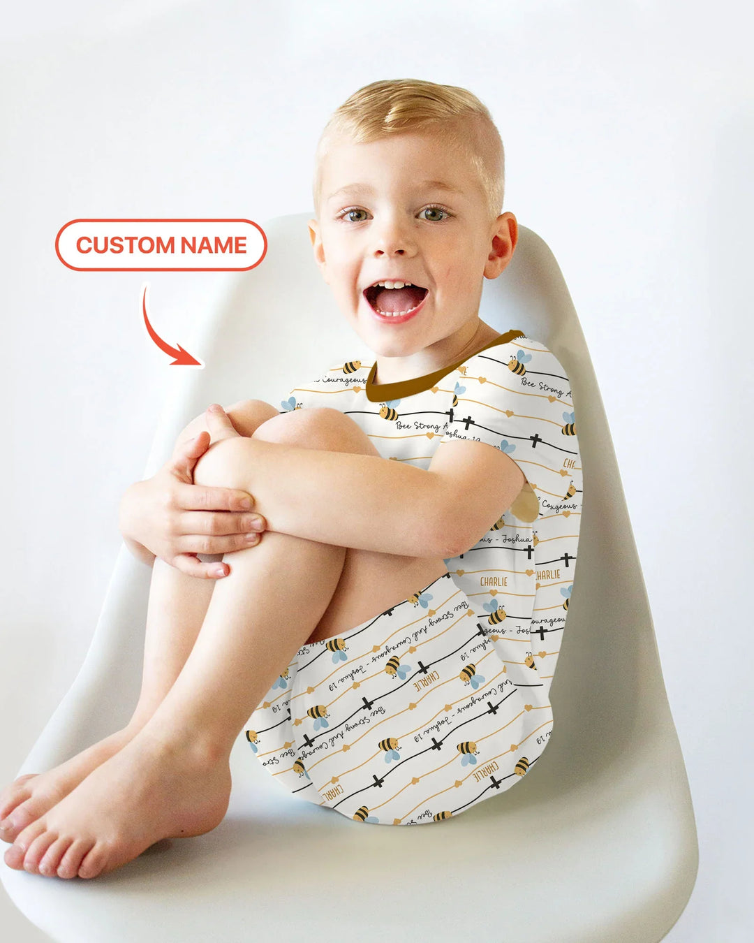 Bee Strong And Courageous Custom Name Bamboo Two Piece Short Sleeve Shorts Pajama Set