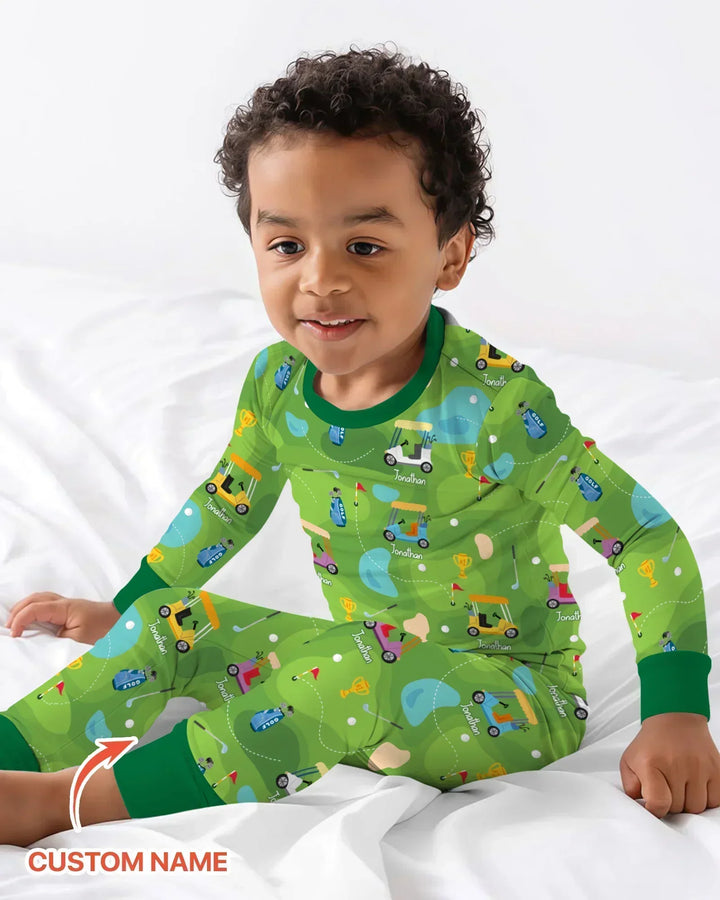 Custom Name Golf Season Family Matching Bamboo Two Piece Long Sleeve Pajama Set