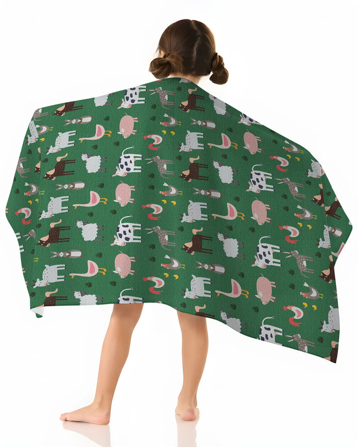 Green Farm Animals Bamboo Swim Poncho