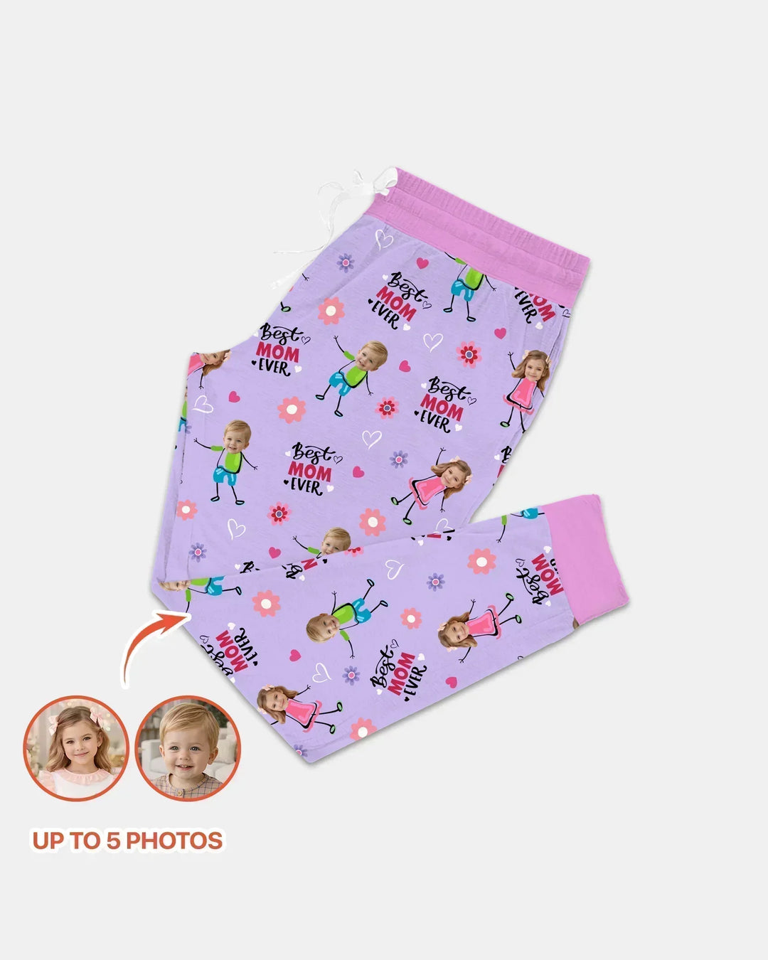 Custom Photo "Best Mom Ever" Doodle Bamboo Women Pajama Set