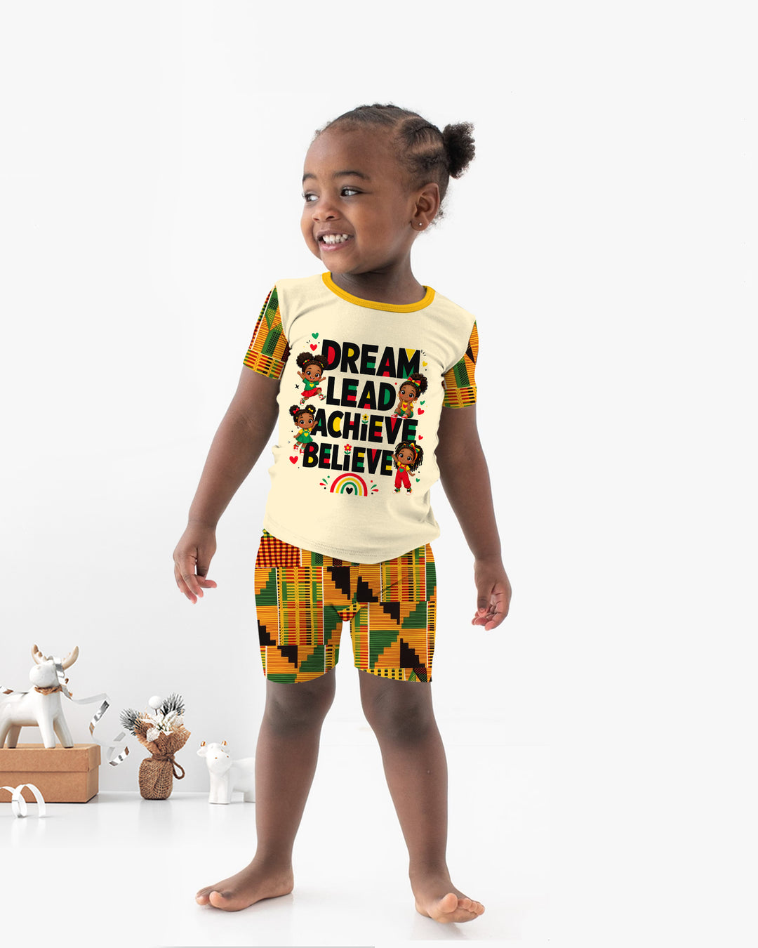 Black Girl Dream Lead Achieve Believe Bamboo Two Piece Short Sleeve Shorts Pajama Set