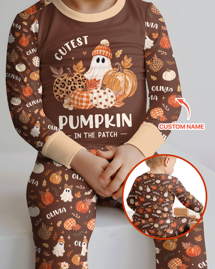 Cutest Pumpkin In The Patch Custom Name Bamboo Two Piece Long Sleeve Pajama Set