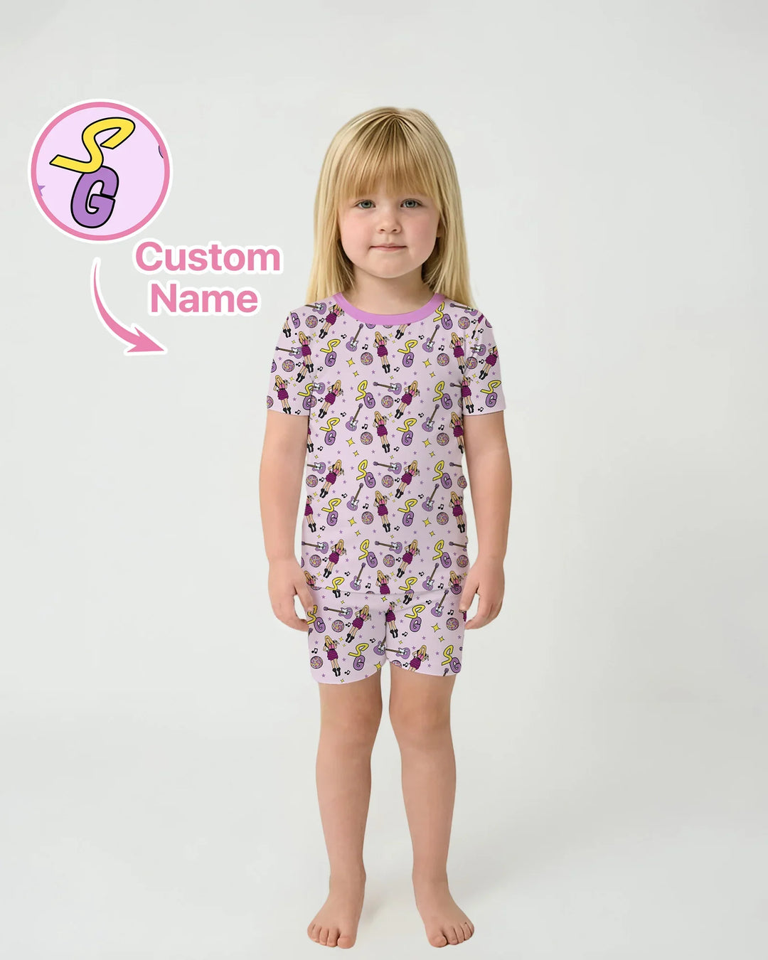 Custom Name Mini Rockstar Two Piece Short Sleeve Shorts Pajama Set