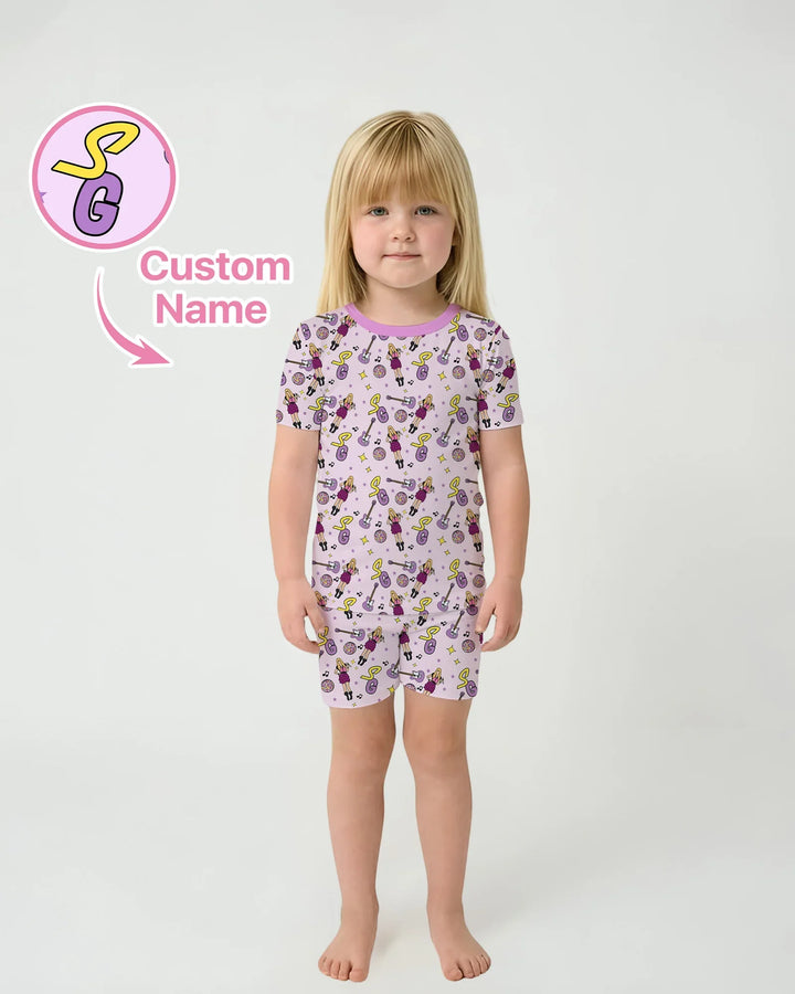 Custom Name Mini Rockstar Two Piece Short Sleeve Shorts Pajama Set