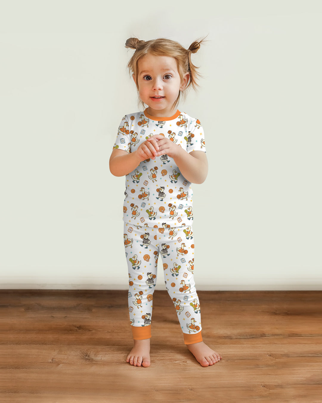 Silly Goose Playing Basketball Bamboo Two Piece Short Sleeve Pajama Set