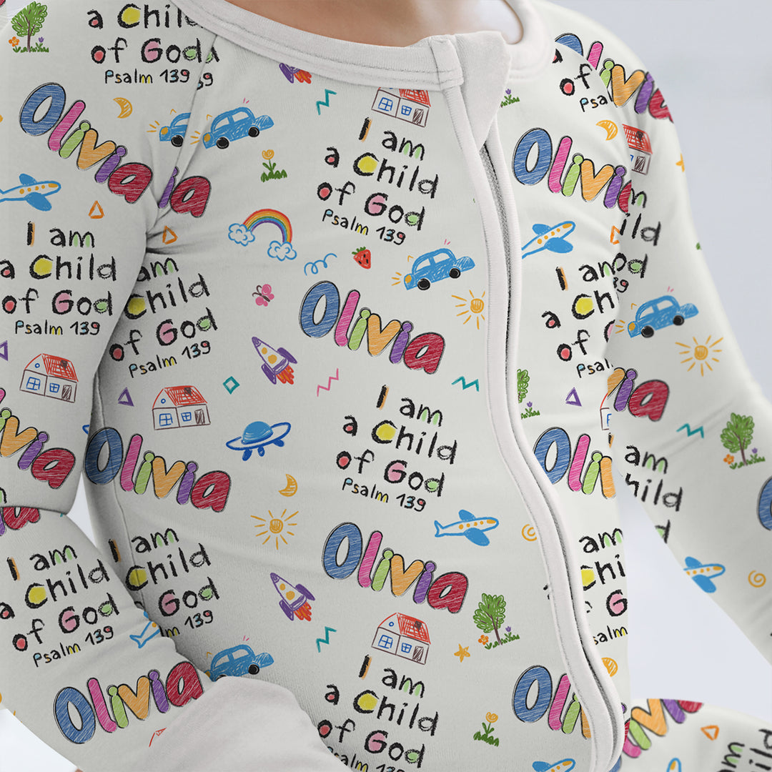Custom name "I am a Child of God" - Crayon Style Convertible Zippy