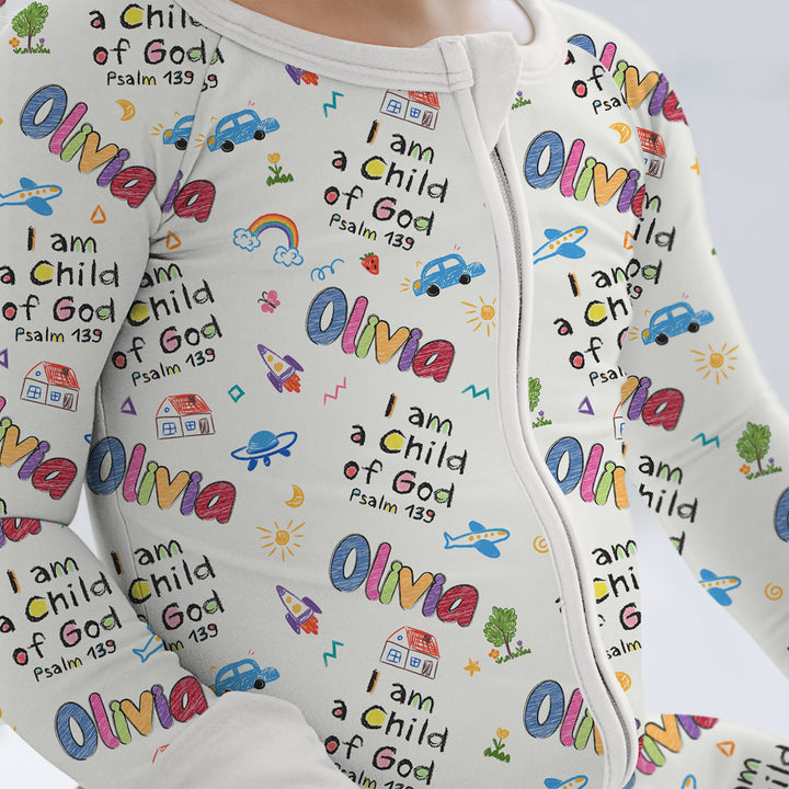 Custom name "I am a Child of God" - Crayon Style Convertible Zippy