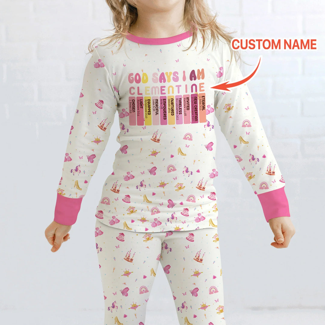 God Says I Am Name Letter In Bible Two Piece Long Sleeve Pajama Set , God Says I Am Name Letter In Bible Two Piece Long Sleeve Pajama Set - 12-18M