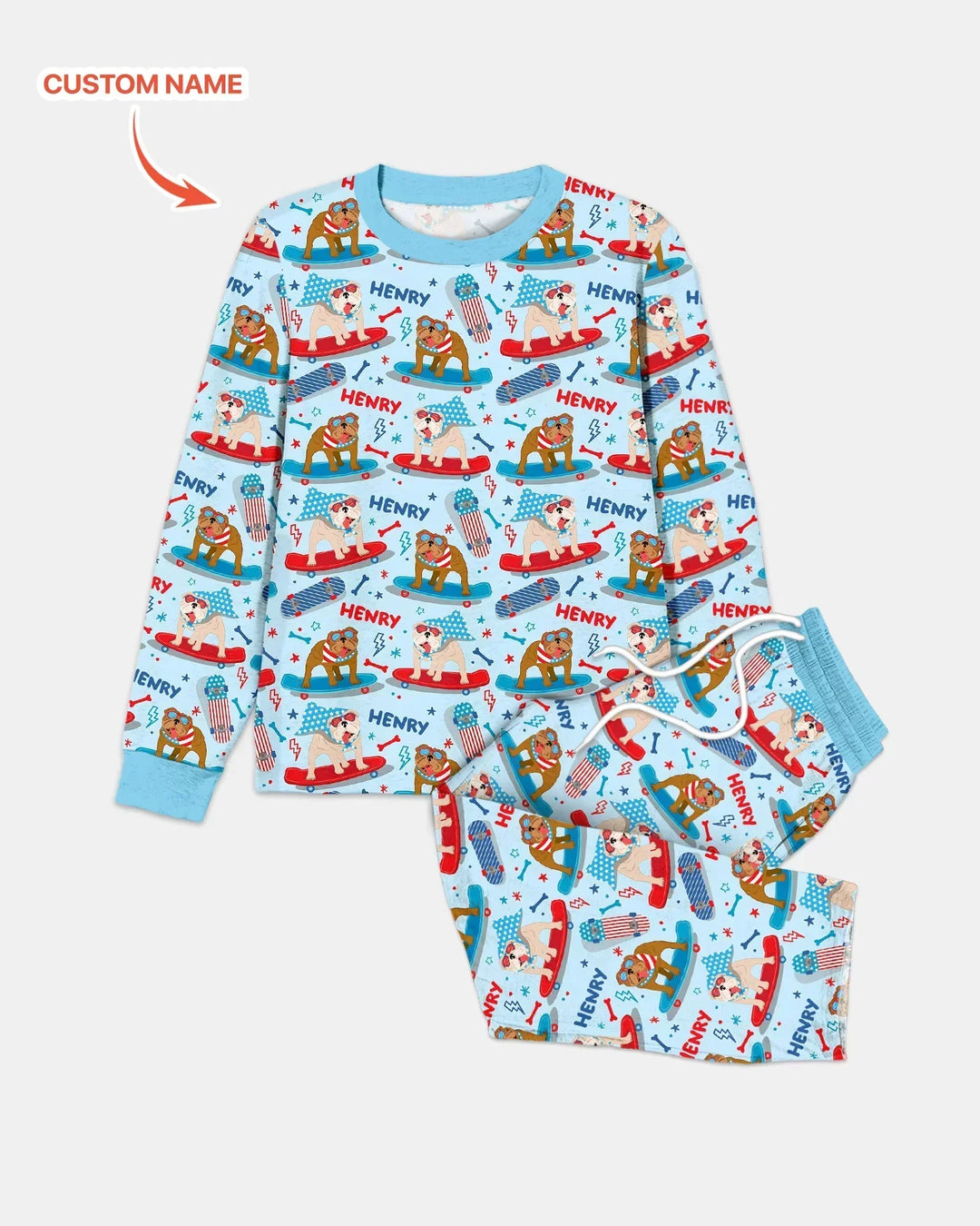 Personalized Patriotic Skate Pups Family Matching Men's Pajama Set