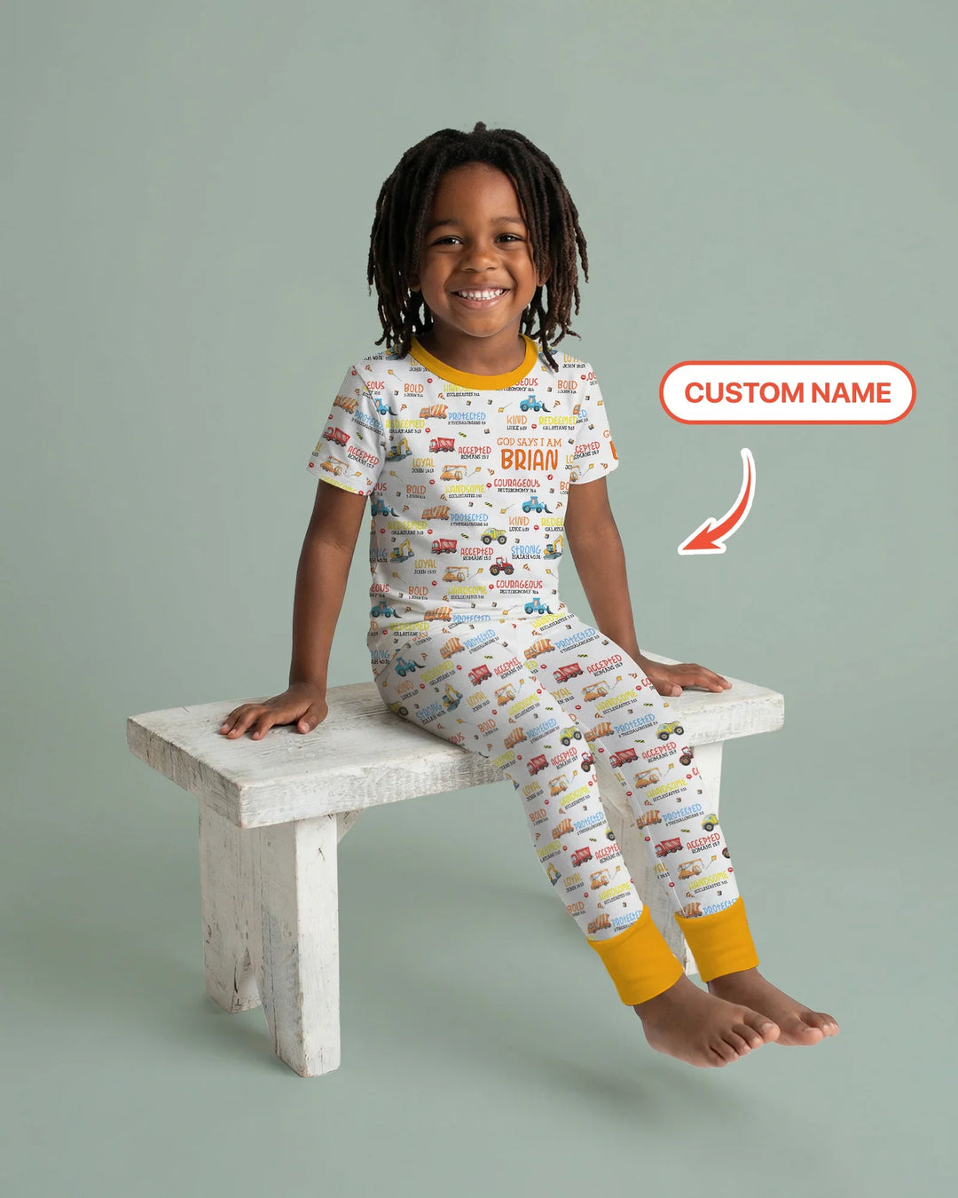 Personalized God Says I Am Little Builder Two Piece Short Sleeve Pajama Set