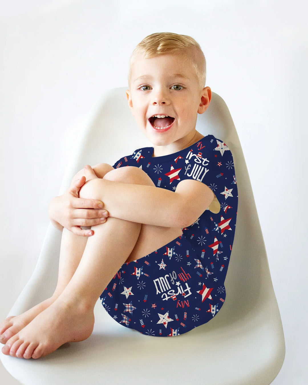 My First 4th of July Star Striped  Bamboo Two Piece Short Sleeve Shorts Pajama Set
