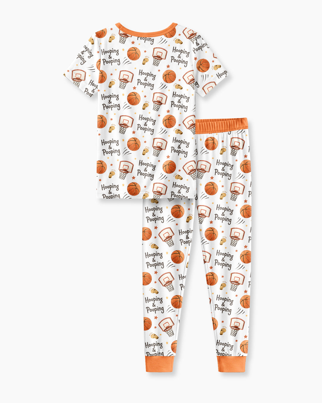 Funny Basketball Hooping & Pooping Bamboo Two Piece Short Sleeve Pajama Set