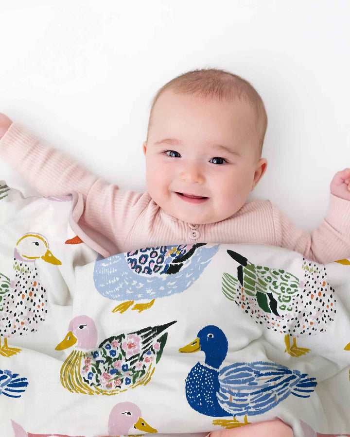 Whimsical Garden Ducks Bamboo Blanket