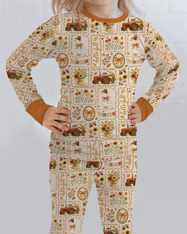 Farmhouse Fall Goose Family Matching Bamboo Two Piece Long Sleeve Pajama Set
