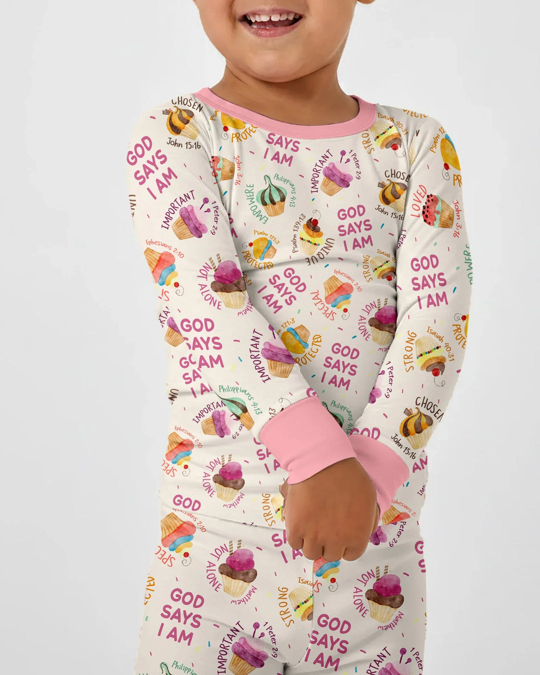 Cute Cupcake God Says I Am  Bamboo Two Piece Long Sleeve Pajama Set