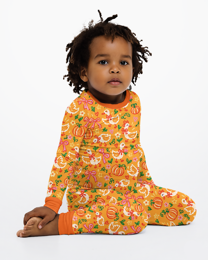 Cute Duck Pumpkin Fall Bamboo Two Piece Long Sleeve Pajama Set