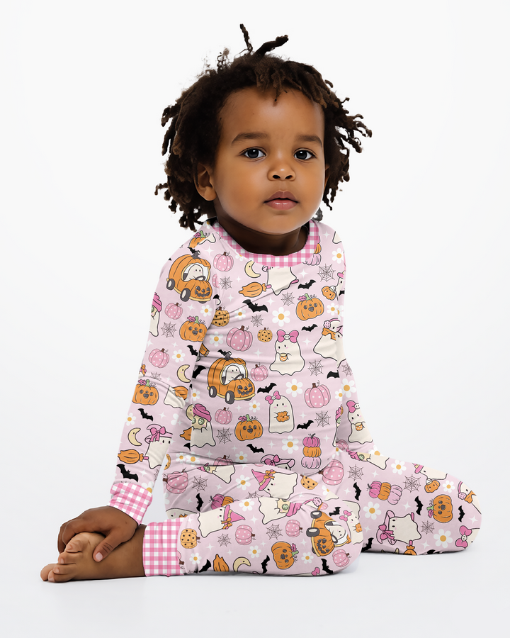 Pink Boo Patch Bamboo Two Piece Long Sleeve Pajama Set