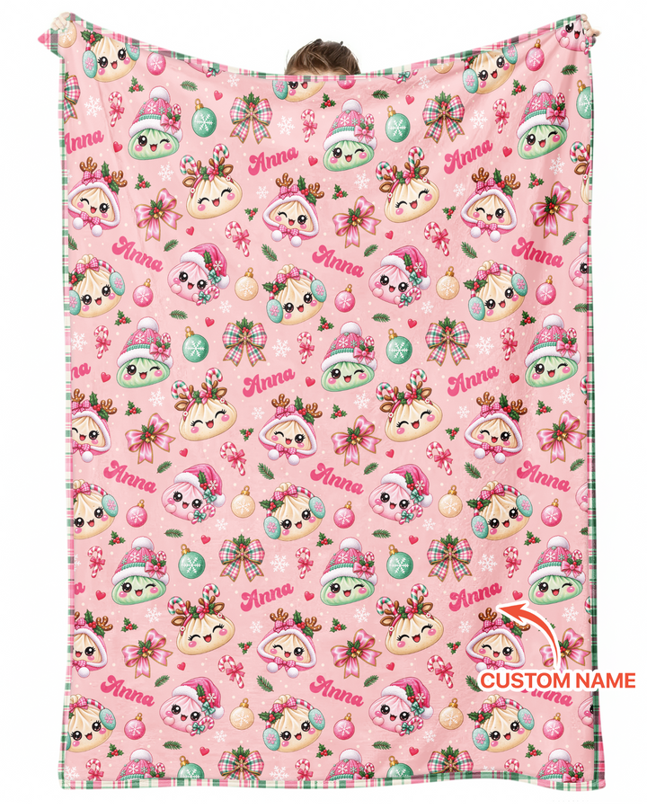 Custom Name Kawaii Christmas Dumpling Bamboo Blanket