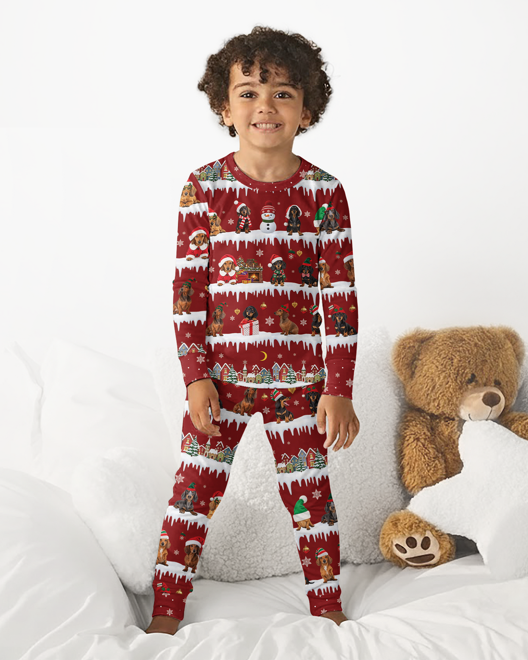 Dachshund Through The Snow Bamboo Two Piece Long Sleeve Pajama Set