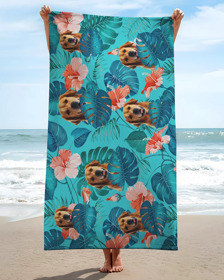 Hawaiian Custom Photo Dog Bamboo Beach Towel