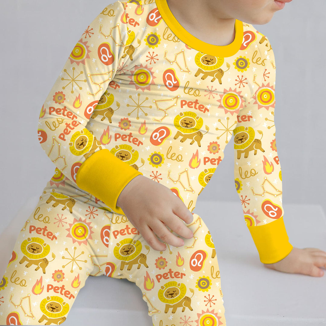 Custom Name Zodiac Leo Two Piece Long Sleeve Pajama Set