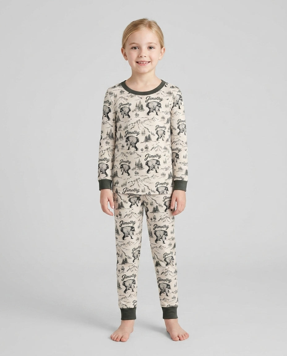 Vintage Jimothy Racoon Family Matching Bamboo Two Piece Long Sleeve Pajama Set