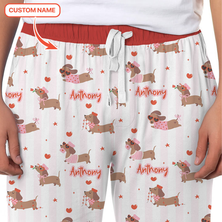 Custom Name Valentine Dachshund Family Matching Men's Pajama Set