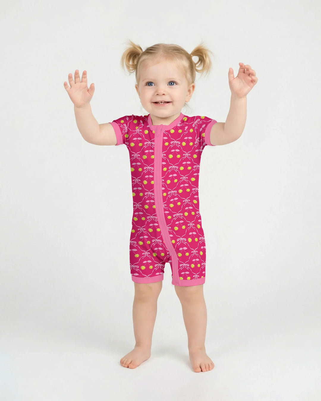 Cherry Baseball Softball Mom and Girl Matching Bamboo Shorty Zippy