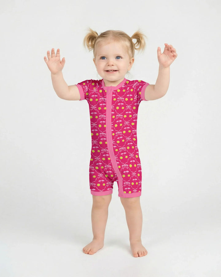 Cherry Baseball Softball Mom and Girl Matching Bamboo Shorty Zippy