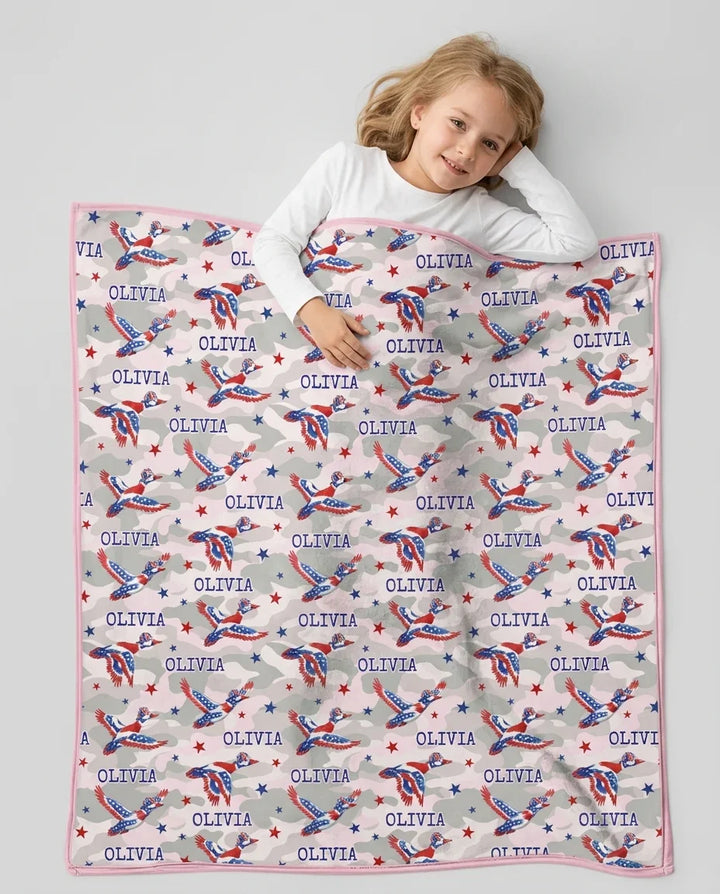 Custom Name America Mallard Duck Family Matching Bamboo Blanket