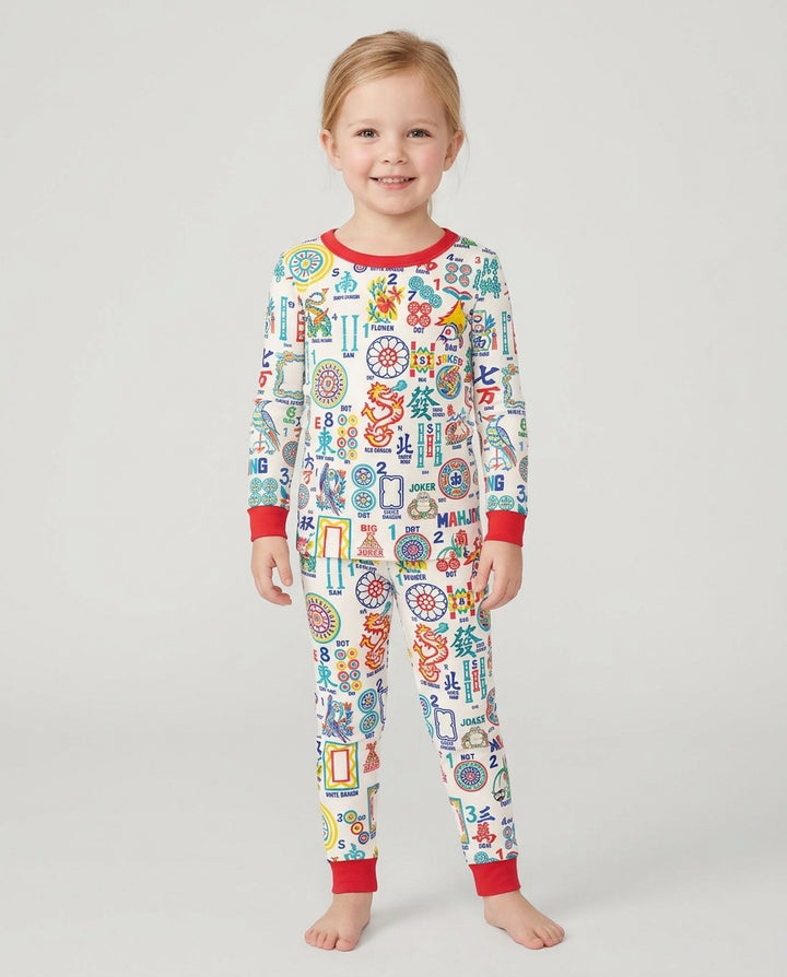 Mahjong Time Family Matching Bamboo Two Piece Long Sleeve Pajama Set